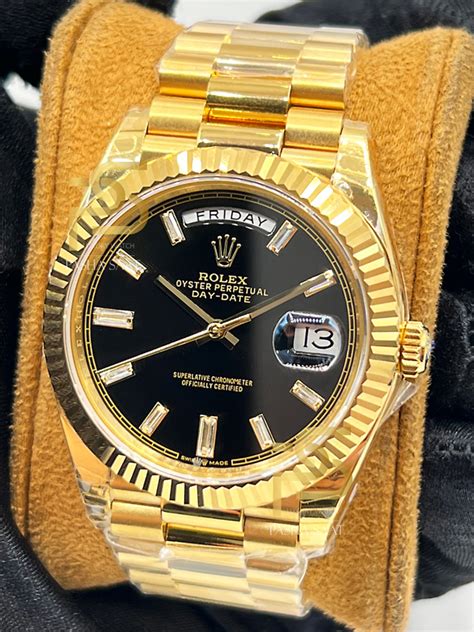 gold rolex day date black face|rolex day date black dial.